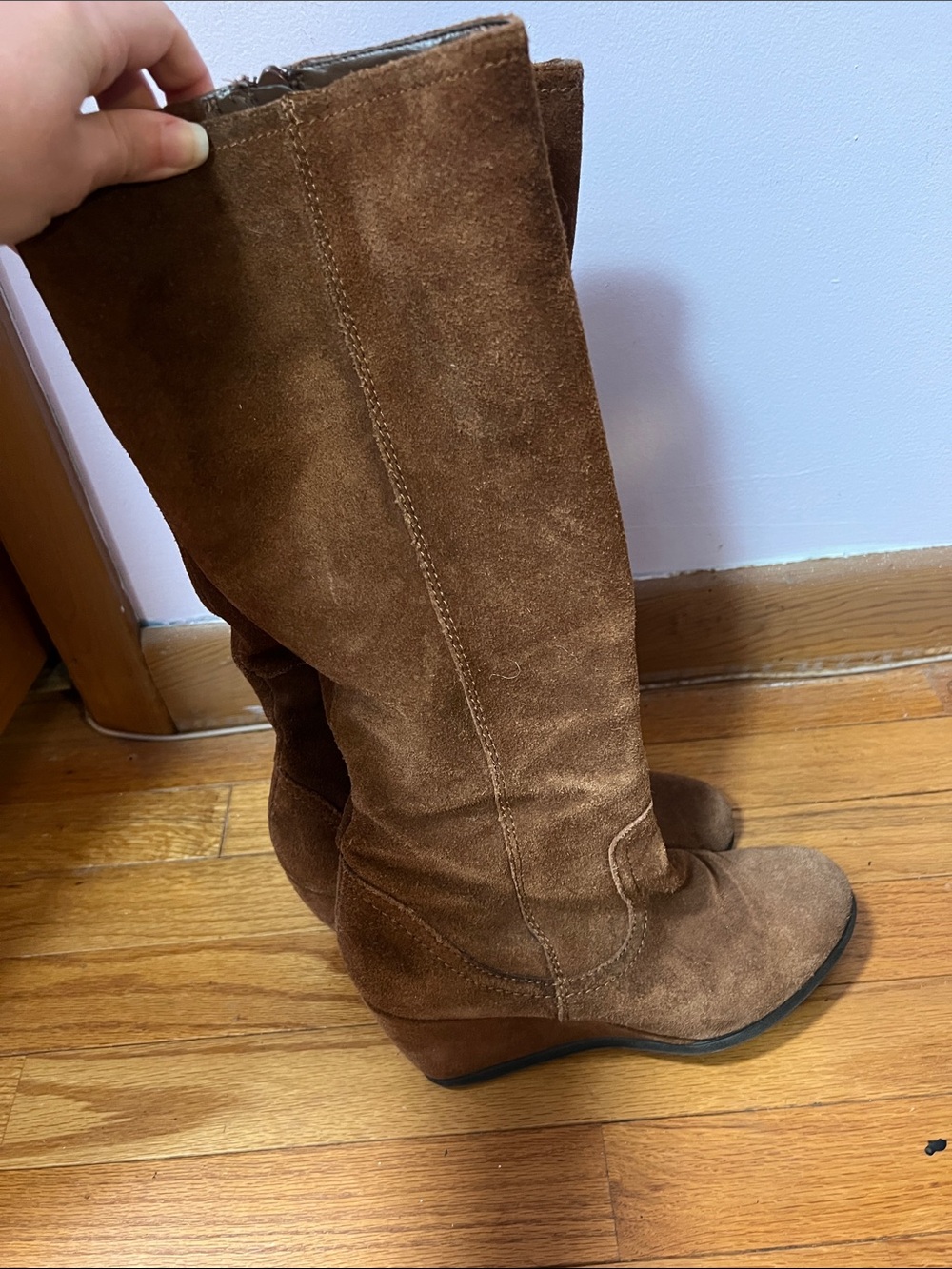 Sam & Libby Brown Suede Mid-Calf Wedge Boots